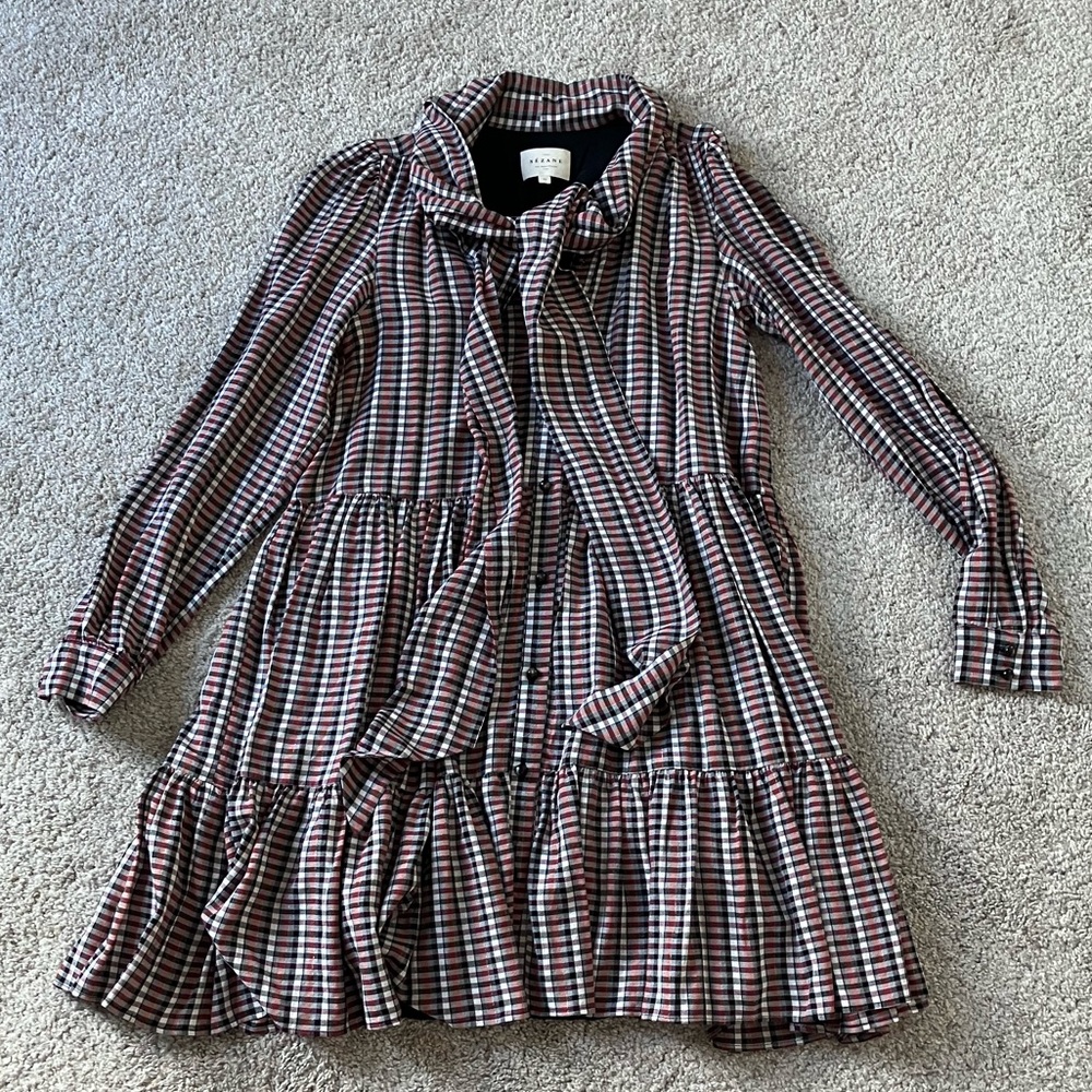 Sezane Plaid Dress - Orange and Black